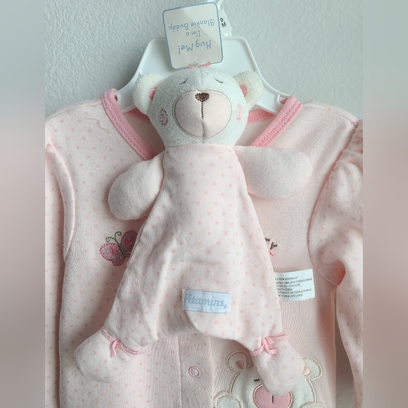 NWT Vitamins Baby- Girl's Pink Snap- Up Sleep & Play, Sz 9M with Matching Bear - Picture 4 of 6